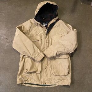 Vintage Woolrich Jacket Men Large Parka Talon‎ Zipper Beige Zip Snap